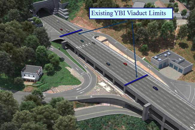 3-D rendering showing the length of the section of the existing east span to be replaced