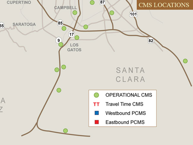 Map showing 12 operation CMS locations near Santa Clara