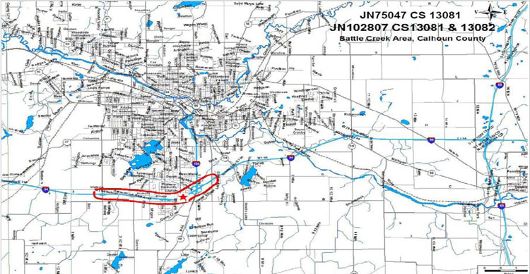 Map of the Battle Creek Area, Calhoun County (JN75047 CS13081, JN102807 CS13081 and 13082