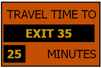 Graphic of an orange message sign displaying Travel Time to Exit 35, 25 Minutes.