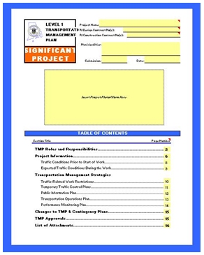 Screen capture of the cover page of the blank RI Level 1 TMP Template for a  Significant Project.