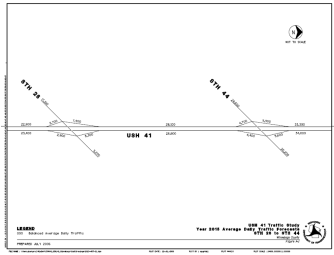 Diagram shows forecasted 2015 AADT for STH 26 to STH 44, as described in the preceding paragraph.