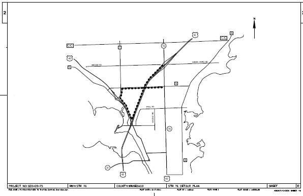 Map shows a signed detour route on highway 41 and 45.