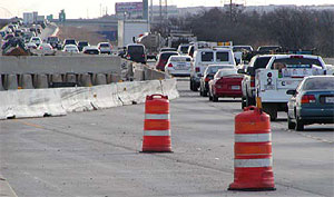 work zone within a busy freeway