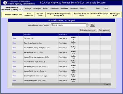 Screenshot - Figure 10 is a ccreenshot showing the Road User Costs analysis functionalities of BCA.Net.
