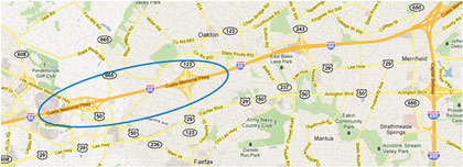 Map - Figure 17 shows the project location on I-66 in Fairfax County, Virginia. (Map Source: Google)
