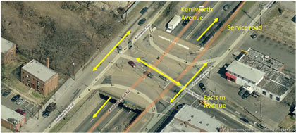 Aerial Street View - Figure 25 shows the preconstruction aerial photograph of Eastern Avenue bridge.