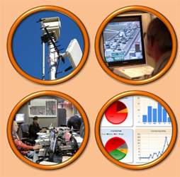 Cover: A photo montage shows (clockwise from left) a sensor and transmitter equipment on a small tower, a video terminal with a view of traffic on a multilane road, and a screen capture of software that displays a variety of data graphs and a map of metropolitan area, and a room of people in fromt of computer terminals.