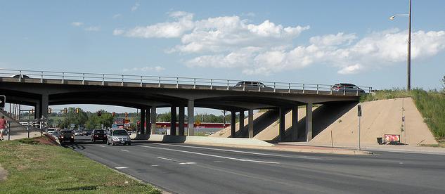 A photo of the US 285 bridge over Wadsworth Boulevard prior to project construction.