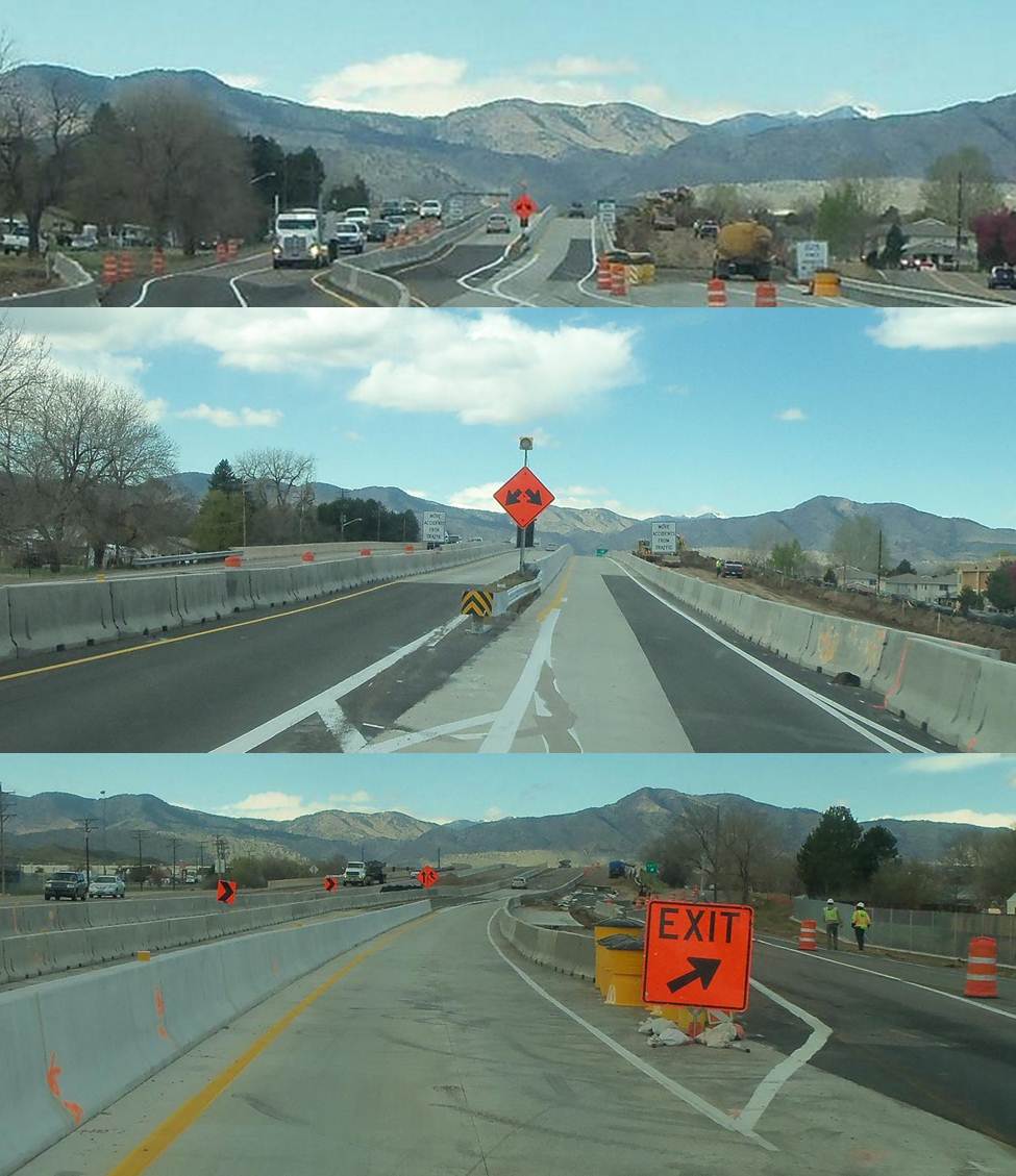 Three photos show the innovative traffic control modification implemented near the Kipling Interchange on US 285.