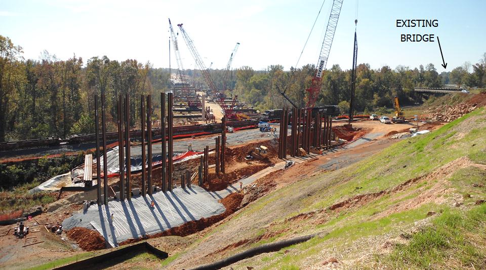 A photo shows the construction of the new I-85 Bridge.
