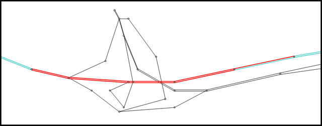 A diagram of QuickZone network for the Woodrow Wilson Bridge, showing a triangular pattern along an east-west route