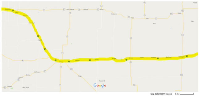 Google map view of I-70 corridor in Colorado.