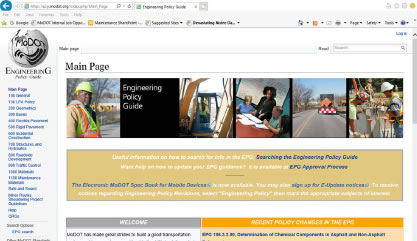 Screenshot of MODOT's wiki based Engineering policy guide page.